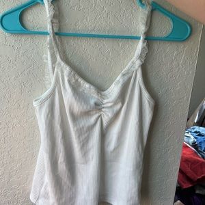White frill trim tank top .